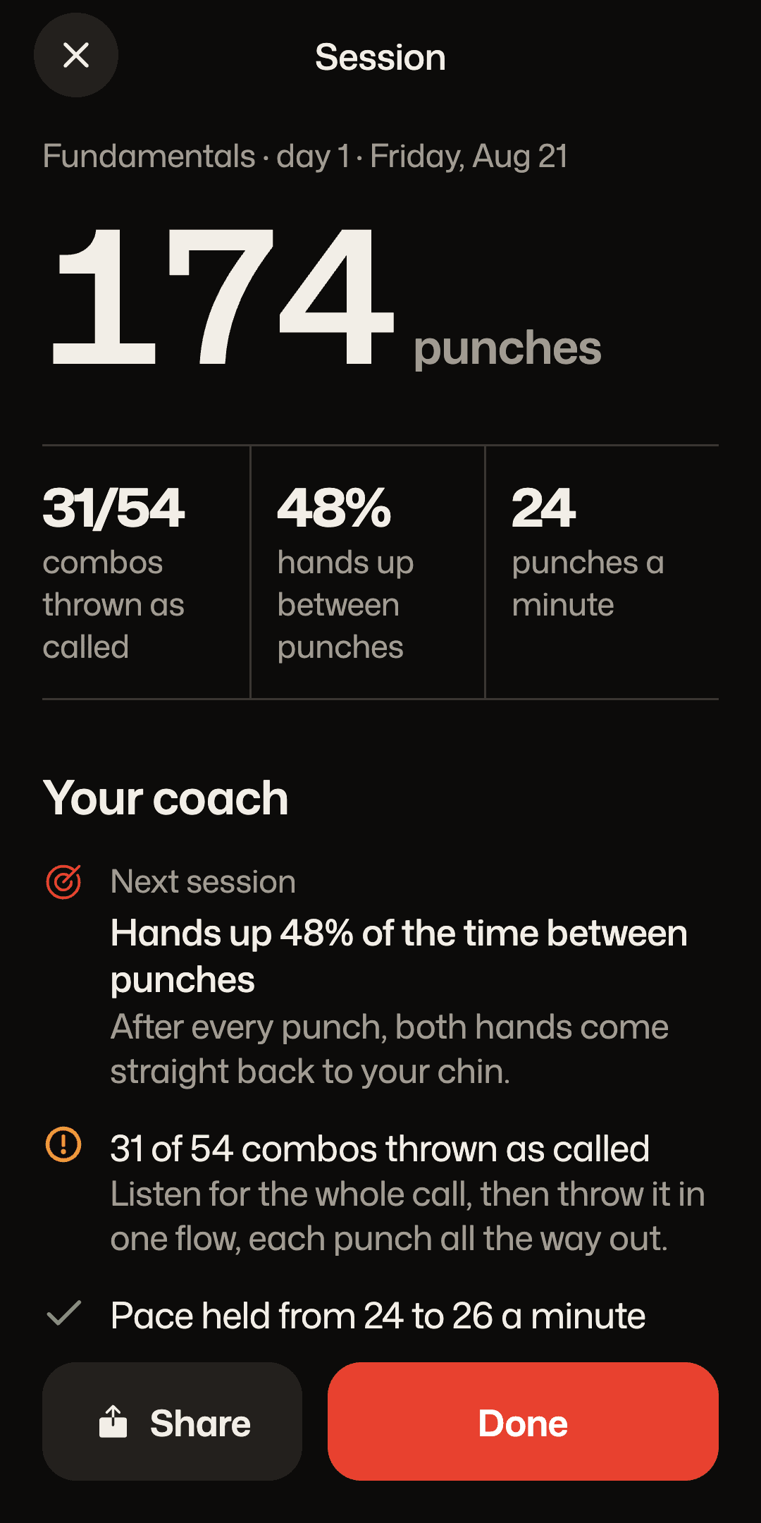 Your coach’s notes in the app after a session